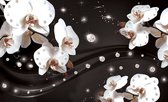 Fotobehang - Vlies Behang - Sprankelende Orchideeën en Diamanten - 312 x 219 cm