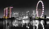 Fotobehang - Vlies Behang - Singapore Skyline in de Nacht - Stad - 254 x 184 cm