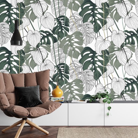 Fotobehang Monstera Bladeren - Vliesbehang - 450 x 300 cm