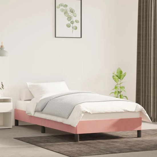 The Living Store Bedframe Fluweel Roze - Multiplex Lattenbodem - Afmetingen 203 x 103 x 25 cm - Geschikt voor 100 x 200 cm matras - The Living Store