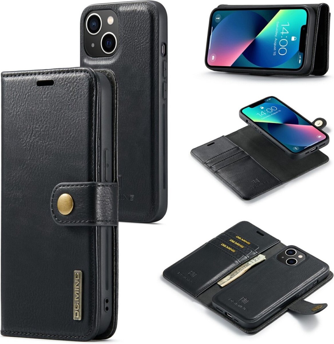 CaseMe - Telefoonhoesje geschikt voor iPhone 15 - Bookcover - Met Afneembare Magneet-backcase - Ming Serie - Zwart