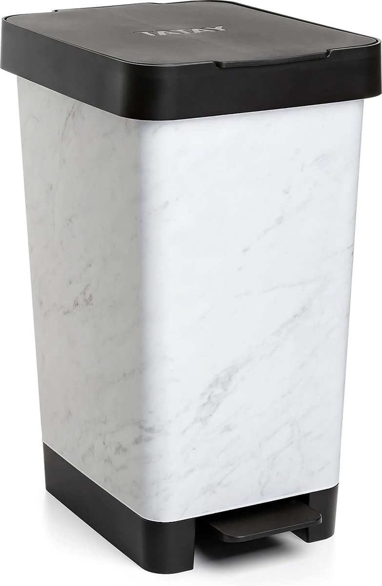 Goedkoopste Slimme keukenprullenbak, capaciteit van 25 liter, intrekbaar pedaal, polypropyleen, BPA-vrij, vuilniszak van 30 liter. Marmer. Afmetingen 26 x 36 x 47 cm