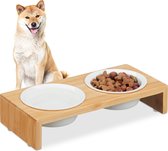 Relaxdays voerbakken hond op standaard - verhoogde hondenvoerbak keramiek - eetbak 270 ml