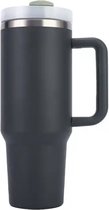 Drinkbeker - Zwart - 1200ML - Drinkfles - Waterfles - Bidon - Beker met deksel - Thermosbeker - Tumbler - Met Rietje Volwassenen - Kinderen - Thermosfles - RVS Fles - Koffie To Go - travel mug - Ijskoffie Beker - Handle