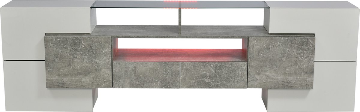 Merax TV-Meubel 200 cm met Glas - Hangend TV Kast met LED Verlichting - Grijs