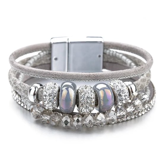 Sorprese armband - Pearl - armband dames - leer - wikkelarmband - parel - cadeau - Model S - Cadeau