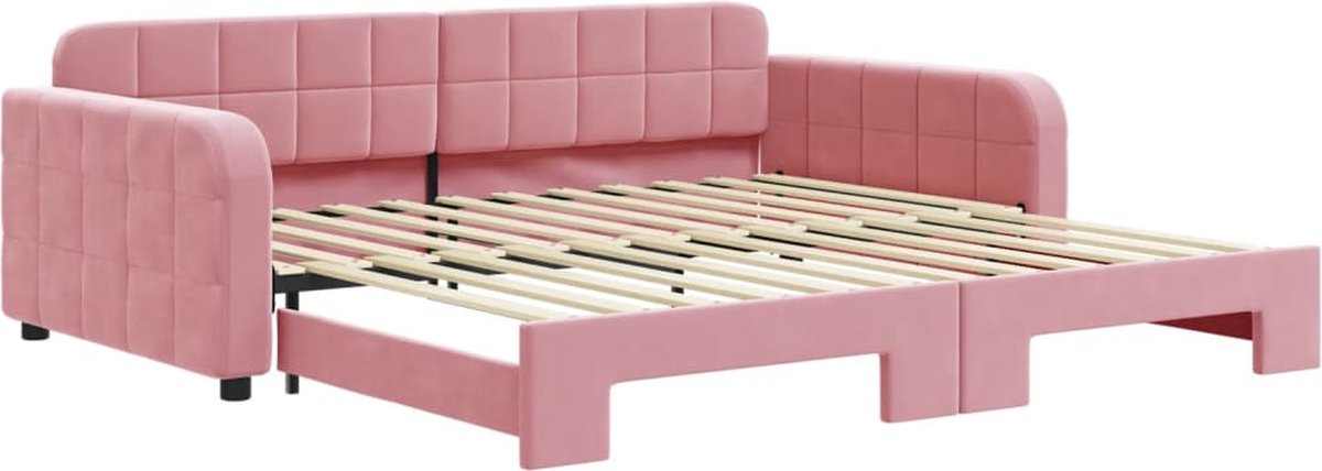 vidaXL Slaapbank - met - onderschuifbed - 100x200 - cm - fluweel - roze