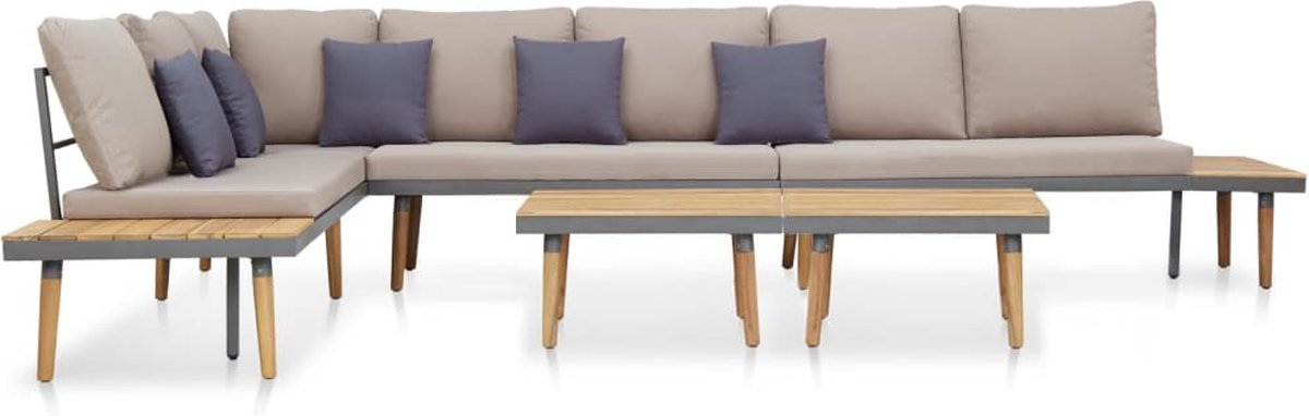 The Living Store Loungeset 7-zits met kussens massief acaciahout bruin - Loungeset - Loungemeubilair - Buitendecoratie - Acacia Hout - Tuinstoel