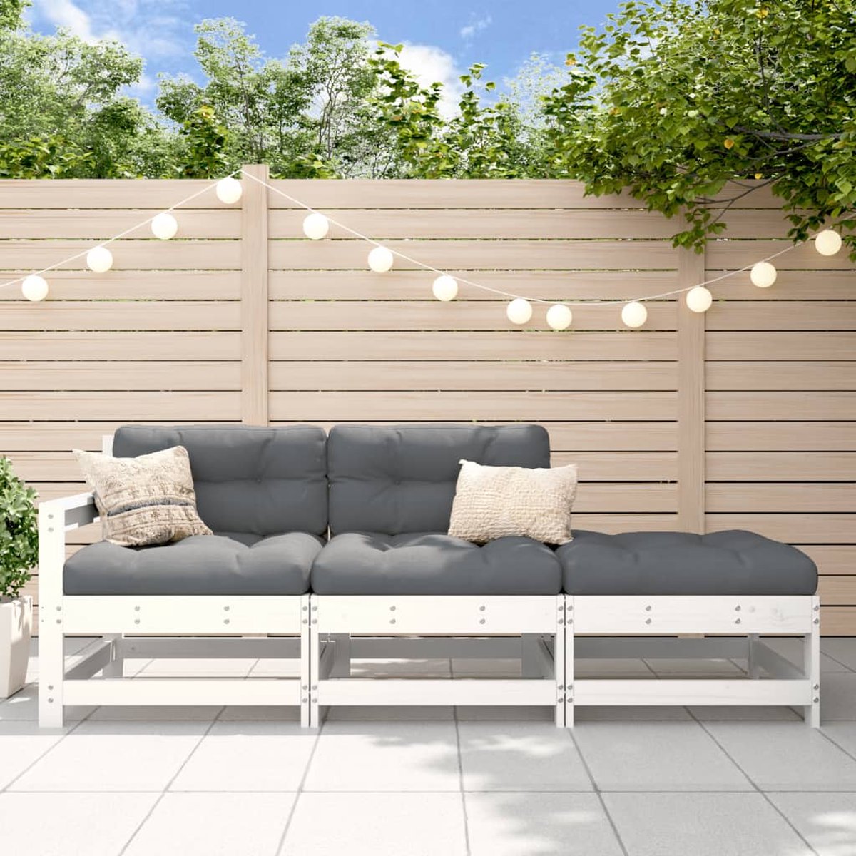The Living Store 3-delige Loungeset met kussens massief hout wit - Loungeset - Tuinmeubels - Lounge Set - Houten Loungestoel - Teak