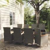 The Living Store Eethoek Tuinset - 250x100x75 cm - Zwart - Poly rattan/Staal/Glas - Grijs Kussen - Acaciahout - 1 tafel - 8 stoelen - 8 kussens