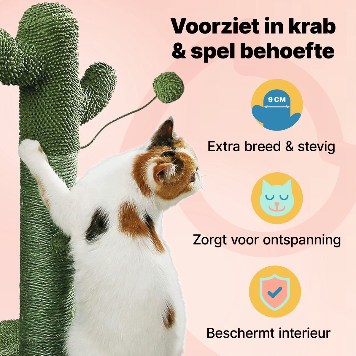 Jake and Jacky Krabpaal voor Katten Cactus Groen - Krabmeubel - met Kattenspeeltje - H 65cm – foto 5