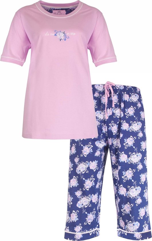 Medaillon Dames Pyjama - Roosjes print - 100% Katoen - Roze- Maat 3XL
