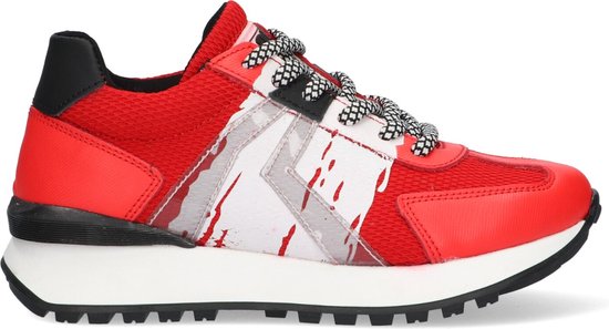 Braqeez 422271-541 Jongens Lage Sneakers - Rood/Wit - Leer - Veters