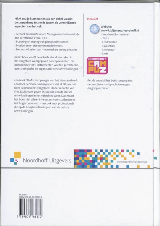 Achterkant van een boek met titel en inhoudsopgave, links het logo van Noordhoff Uitgevers.