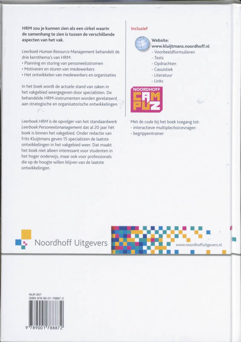 Achterkant van een boek met titel en inhoudsopgave, links het logo van Noordhoff Uitgevers.