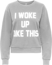 Jacqueline de Yong Trui Jdywoke L/s Print Sweat Jrs 15266405 Light Grey Mela/i Woke Up Dames Maat - M