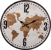 Wandklok Ø 34*1 cm / 1*AA Creme MDF Rond Wereldkaart Muurklok Hangklok Keukenklok