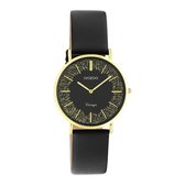 OOZOO Vintage series - Gouden horloge met zwarte leren band - C20187 - Ø32
