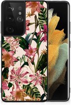 Leuk TPU Back Case Geschikt voor Samsung Galaxy S21 Ultra Telefoon Hoesje met Zwarte rand Bloemen