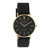 OOZOO Vintage series - goudkleurige horloge met zwarte leren band - C20204 - Ø32