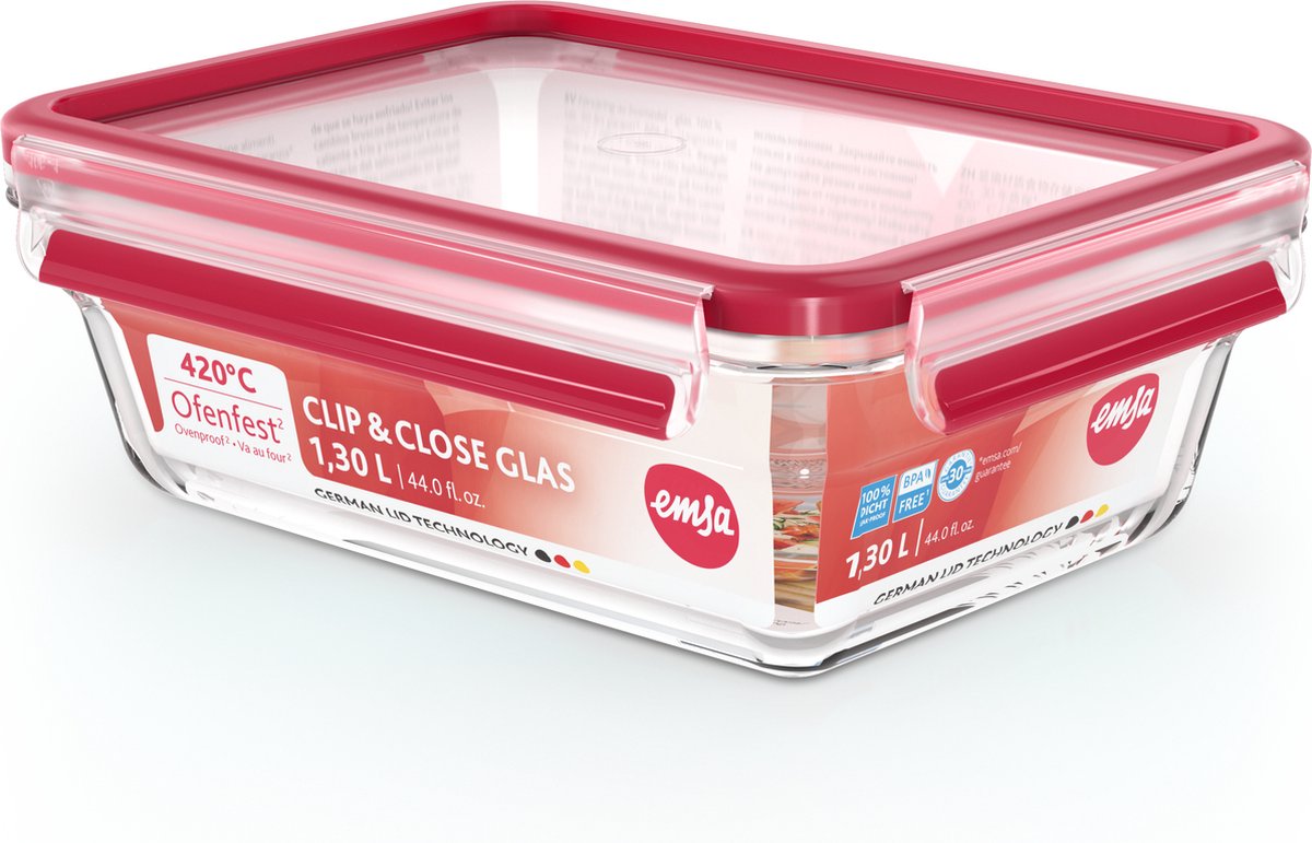 Emsa Clip & Close Glazen vershoudbakje 1,3 L doos thumbnail 2