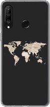 Geschikt voor Huawei P30 Lite hoesje - Wereldkaart - Hooi - Bruin - Siliconen Telefoonhoesje