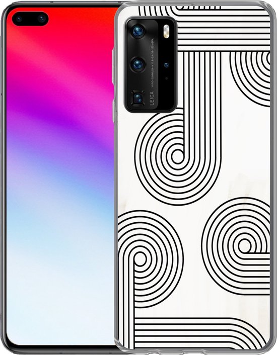 Coque de téléphone compatible avec Huawei P40 Pro - Motif abstrait - Zwart - Wit - Cercle - Coque en Siliconen