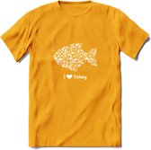 I Love Fishing - Vissen T-Shirt | Wit | Grappig Verjaardag Vis Hobby Cadeau Shirt | Dames - Heren - Unisex | Tshirt Hengelsport Kleding Kado - Geel - XXL