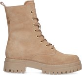 Manfield - Dames - Beige suède veterlaarzen - Maat 37