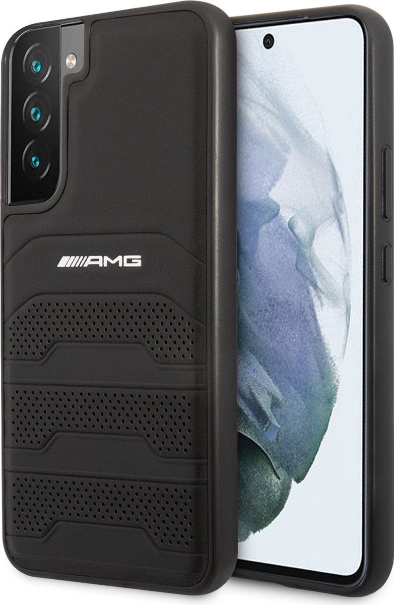Mercedes AMG Genuine Leather Perforated Geschikt Voor Samsung S22 hoesje