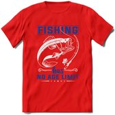 Fishing Has No Age Limit - Vissen T-Shirt | Blauw | Grappig Verjaardag Vis Hobby Cadeau Shirt | Dames - Heren - Unisex | Tshirt Hengelsport Kleding Kado - Rood - XL