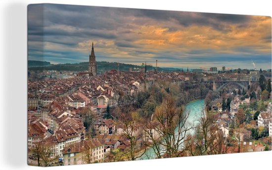 Canvas Schilderij De stad Bern in Zwitserland vanuit vogelperspectief - 40x20 cm - Wanddecoratie