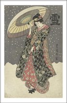 Walljar - Utagawa Kuniyoshi - Snow Walk - Muurdecoratie - Poster met lijst