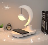 Multifunctionele bureaulamp - Nachtlamp - Verstelbaar - Draadloze oplader - Wireless charger - Bluetooth speaker - PC speaker - Lamp - Verlichting - Tafellamp - Warm/wit licht - LED - Vogel