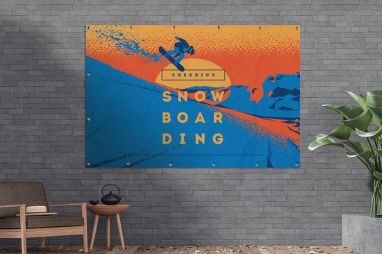 Décoration murale 'Freeride snowboarding' - Citations - Proverbes - Lever du soleil - 180x120 cm - Poster jardin - Toile jardin - Poster extérieur