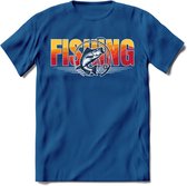 Fishing - Vissen T-Shirt | Grappig Verjaardag Vis Hobby Cadeau Shirt | Dames - Heren - Unisex | Tshirt Hengelsport Kleding Kado - Donker Blauw - M