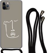 Hoesje met koord Geschikt voor iPhone 11 Pro Max - Lippen - Abstract - Line art - Siliconen - Crossbody - Backcover met Koord - Telefoonhoesje met koord - Hoesje met touw