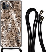 Hoesje met koord Geschikt voor iPhone 11 Pro Max - Dierenprint - Slang - Huid - Siliconen - Crossbody - Backcover met Koord - Telefoonhoesje met koord - Hoesje met touw
