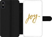 Bookcase Geschikt voor iPhone X telefoonhoesje - Kerst - Joy - Goud - Spreuken - Quotes - Met vakjes - Wallet case met magneetsluiting