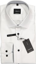 VENTI modern fit overhemd - wit (zwart contrast) - Strijkvrij - Boordmaat: 44