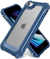 Backcover Shockproof Carbon Hoesje iPhone SE (2020) Blauw - Telefoonhoesje - Smartphonehoesje - Zonder Screen Protector