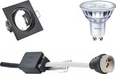 LED Spot Set - GU10 Fitting - Inbouw Vierkant - Mat Zwart - Kantelbaar 80mm - Philips - SceneSwitch 827 36D - 1.5W-5W - Warm Wit 2200K-2700K - Dimbaar - BSE