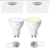 Prima Pollon Pro - Inbouw Vierkant - Mat Wit - Verdiept - 82mm - Philips Hue - LED Spot Set GU10 - White Ambiance - Bluetooth