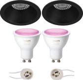 Pragmi Pollon Pro - Inbouw Rond - Mat Zwart - Verdiept - Ø82mm - Philips Hue - LED Spot Set GU10 - White and Color Ambiance - Bluetooth - BES LED