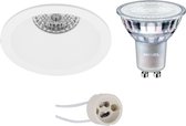 LED Spot Set - Pragmi Pollon Pro - GU10 Fitting - Inbouw Rond - Mat Wit - Verdiept - Ø82mm - Philips - MASTER 927 36D VLE - 4.9W - Warm Wit 2200K-2700K - DimTone Dimbaar - BSE