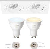 Proma Borny Pro - Inbouw Rechthoek Dubbel - Mat Wit - Kantelbaar - 175x92mm - Philips Hue - LED Spot Set GU10 - White Ambiance - Bluetooth