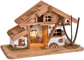 G. Wurm Kerststal Kerstversiering - 39 x 19 x 23 cm - LED verlichting - Hout - Bruin