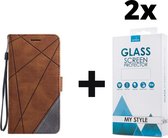 Bookcase Hoesje Patroon Met Pasjeshouder Samsung Galaxy A41 Bruin - 2x Gratis Screen Protector - Telefoonhoesje - Smartphonehoesje