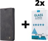 CaseMe Bookcase Pasjeshouder Hoesje Samsung Galaxy A40 Zwart - 2x Gratis Screen Protector - Telefoonhoesje - Smartphonehoesje