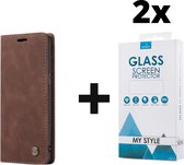 CaseMe Bookcase Pasjeshouder Hoesje Samsung Galaxy A21s Bruin - 2x Gratis Screen Protector - Telefoonhoesje - Smartphonehoesje